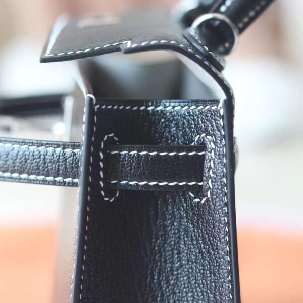 GPC Mode Mini kelly Chever Leather CK89 Black & CK80 Pearl Grey Silver Hardware 19cm Full Handmade