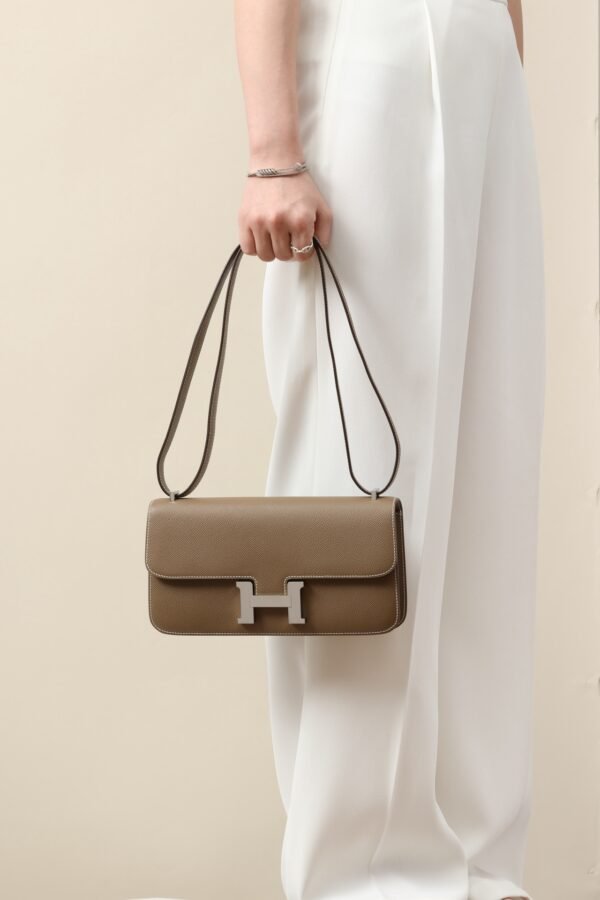 GPC Mode Constance Elan Epsom CK18 Etoupe Grey Silver Hardware 24cm Full Handmade