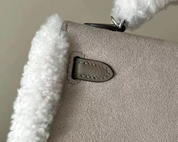 GPC Mode Mini Kelly chamois & swift & Lamb wool CK18 Etoupe Grey Silver Hardware 19cm Full Handmade