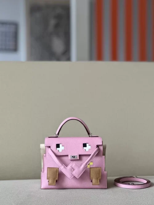 GPC Mode Kelly doll Epsom X9 mallow purple & 4B Khaki & 9R Lemon yellow & I2 Creamy White Silver Hardware 18cm Full Handmade