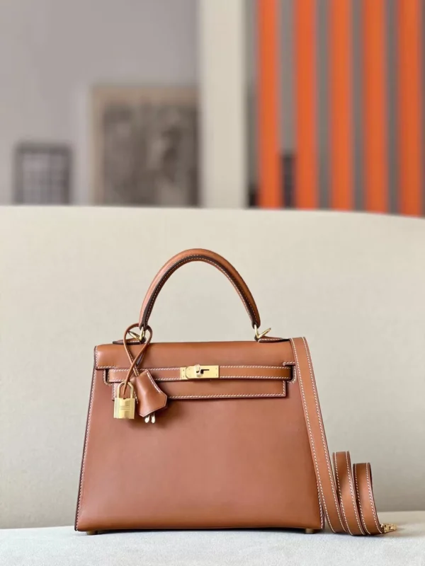 Hermès Kelly Barenia CK37 Golden Brown Gold Hardware 25cm Full Handmade