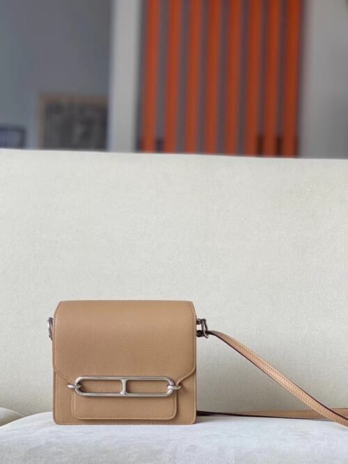 Hermes Roulis evercolor OM Tea Khaki & 9R Lemon yellow Silver Hardware 19cm Full Handmade