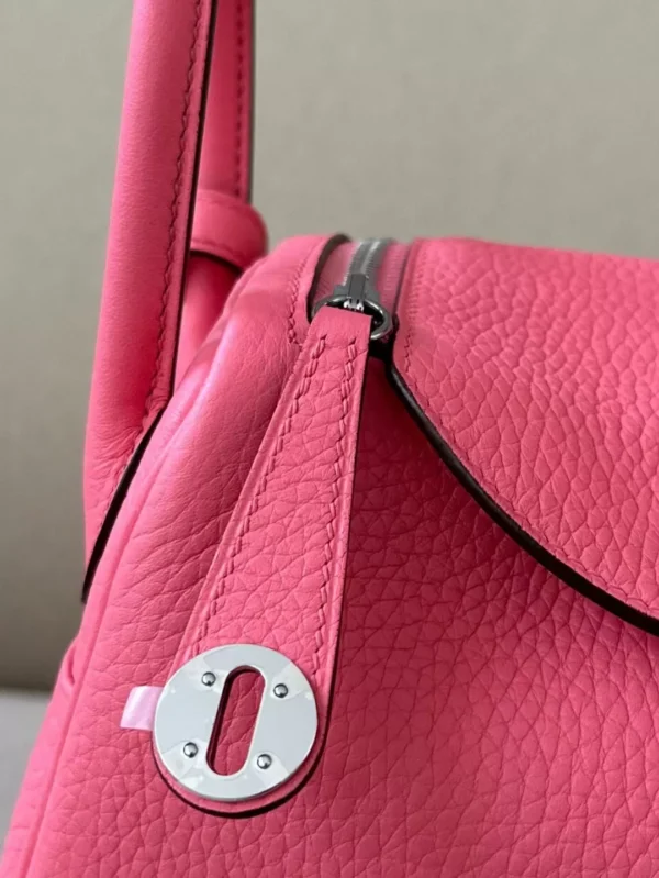 Hermès mini Lindy clemence U5 lipstick pink Silver Hardware 19cm Full Handmade