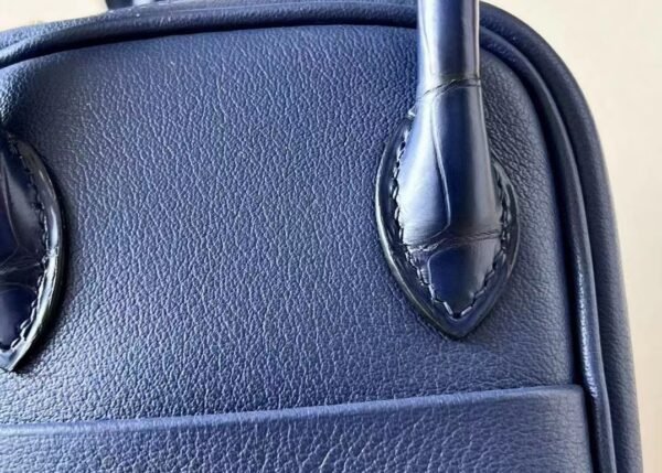 Hermes Mini Lindy crocodile & swift 73 Gem Blue Gold Hardware 19cm Full Handmade