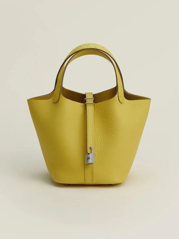 GPC Mode Picotin Clemence & Ostrich Lemon yellow Silver Hardware 18cm Full Handmade