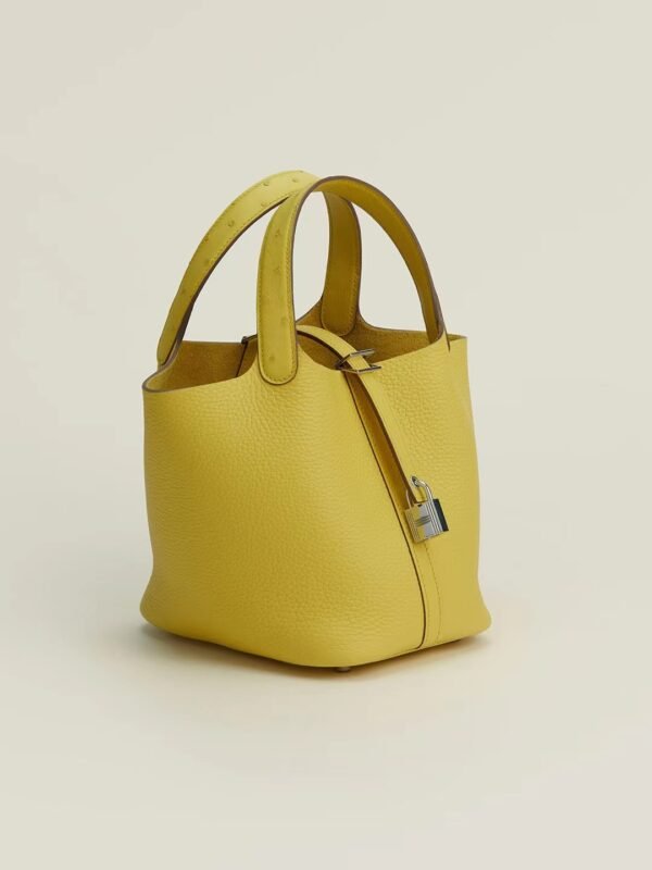 GPC Mode Picotin Clemence & Ostrich Lemon yellow Silver Hardware 18cm Full Handmade