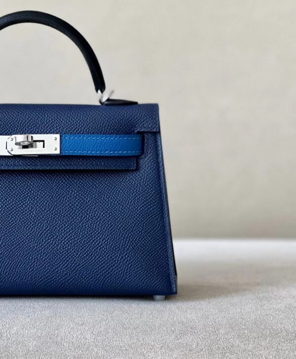Hermes mini Kelly Epsom 73 Gem Blue & 71 Bright Blue & CK89 Black Silver Hardware 19cm Full Handmade