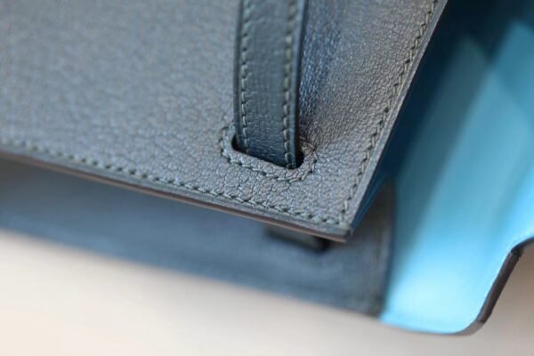 Hermes Mini Kelly Chevre Leather Cypress green & Blue Silver Hardware 19cm Full Handmade