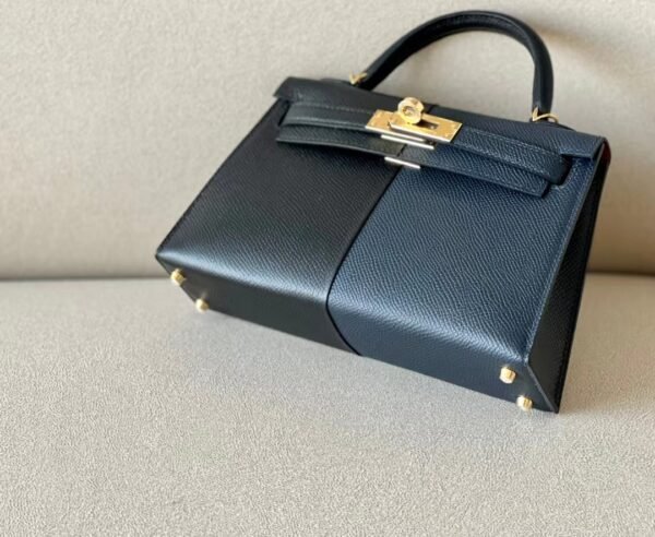 Hermes Mini Kelly Epsom CK89 Black & 2Z Deep Blue & K1 garnet red Gold Hardware 19cm Full Handmade