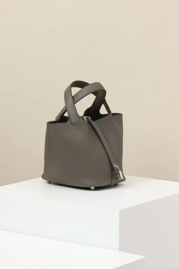 06f7cc63009814b GPC Mode Picotin TC Leather 8F deep Grey Silver Hardware 18cm Full Handmade