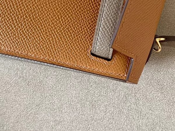 Hermes Mini Kelly Epsom CK37 Golden Brown & CK18 Etoupe Grey Gold Hardware 19cm Full Handmade