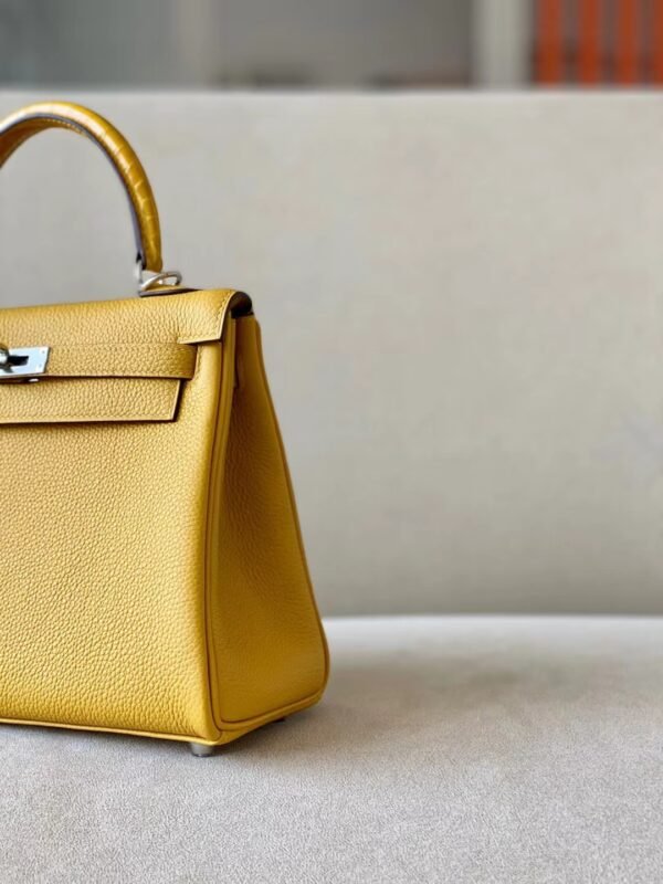 Hermes Kelly Togo Amber yellow Silver Hardware 25cm Full Handmade