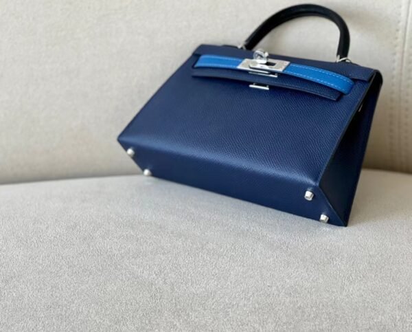 Hermes mini Kelly Epsom 73 Gem Blue & 71 Bright Blue & CK89 Black Silver Hardware 19cm Full Handmade