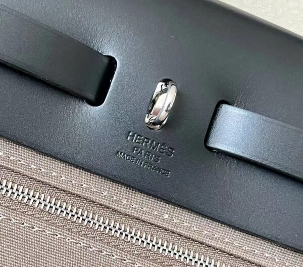 Hermes Herbag Barenia & Canvas CK18 Etoupe Grey & CK89 Black Outer seam Silver Hardware 31cm Full Handmade