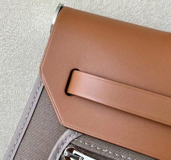 Hermes Herbag Barenia & canvas CK18 Etoupe Grey & Coffee Silver Hardware 31cm Full Handmade