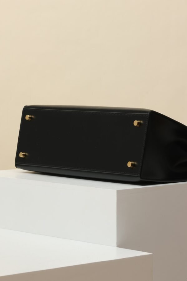 GPC Mode Kelly Shiny Box Leather CK89 Black Gold Hardware 35cm Full Handmade