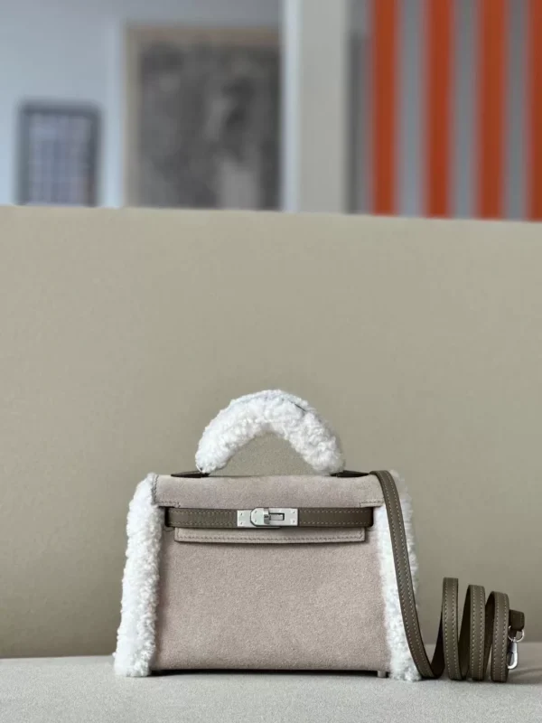 GPC Mode Mini Kelly chamois & swift & Lamb wool CK18 Etoupe Grey Silver Hardware 19cm Full Handmade