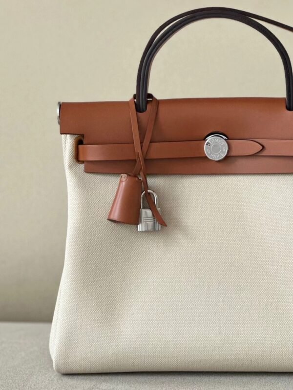 GPC Mode Herbag Barenia & Canvas off-white & Brown Silver Hardware 31cm Full Handmade