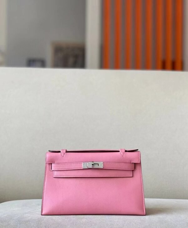 Hermes Mini Kelly Pochette Epsom Pink Silver Hardware 22cm Full Handmade