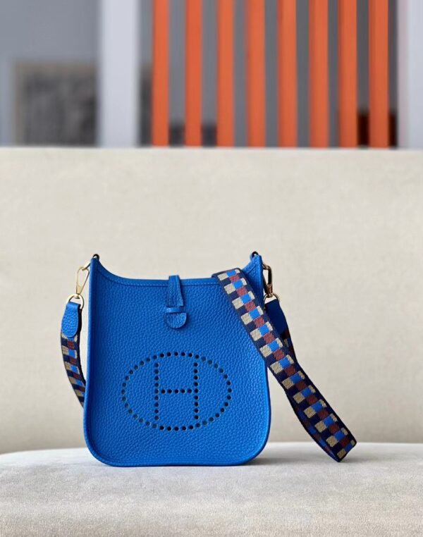 Hermes Evelyne TC 08 Bright Blue Gold Hardware 17cm Full Handmade