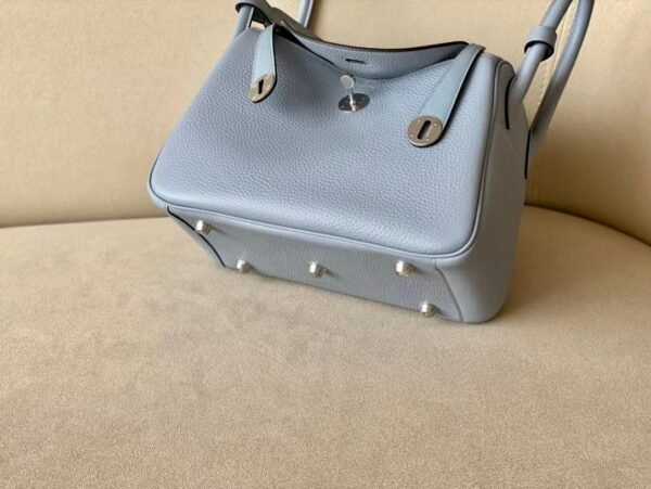 Hermes Lindy TC Leather J7 Linen blue Silver Hardware 26cm Full Handmade