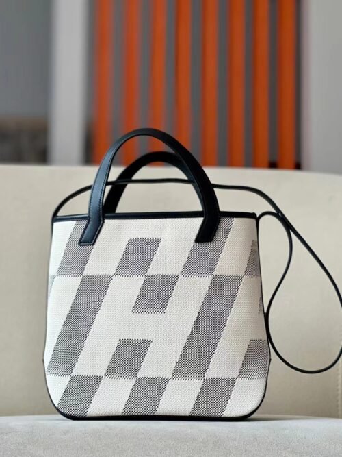 Hermes Cabas Swift & Canvas CK89 Black & White 27cm Full Handmade