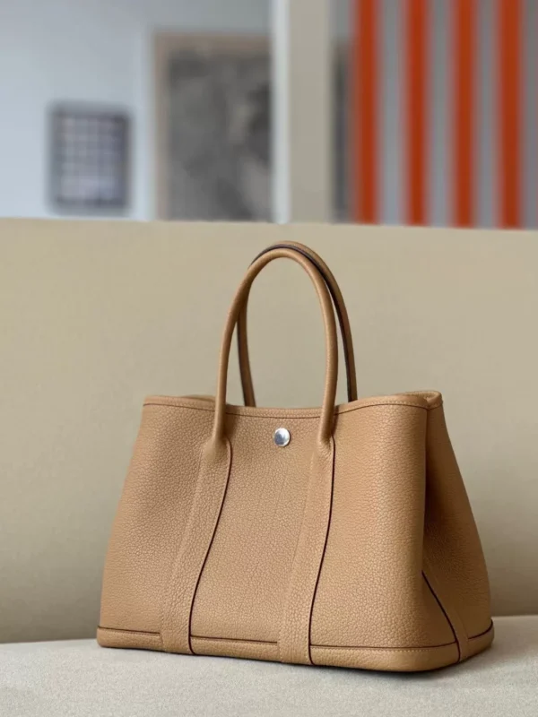 Hermès Garden party Ne Leather 4B Khaki Silver Hardware 30cm Full Handmade