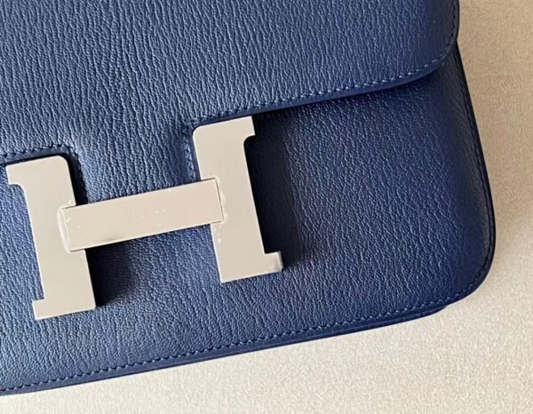 Hermes Constance Chevre Blue Silver Hardware 23cm Full Handmade