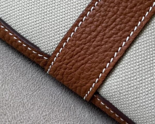 Hermès Garden party Ne Leather & Canvas Light Grey & CK37 Golden Brown Silver Hardware 30cm Full Handmade