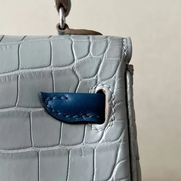 11810181edcf069-jpg Hermès Kelly Doll Swift & Matte Alligator 80 Pearl Grey & S4 Deep Blue Silver Hardware 16cm Full Handmade