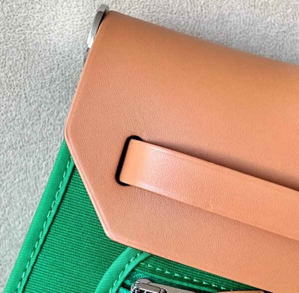 12dcefcb2a707e2 Hermes Herbag Barenia & Canvas 1K Bamboo green & Light Coffee Silver Hardware 31cm Full Handmade