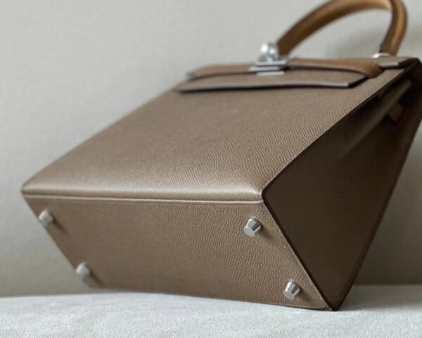 Hermes Kelly Epsom 18 Etoupe Grey & 3G chestnut & 4B Khaki Silver Hardware 25cm Full Handmade