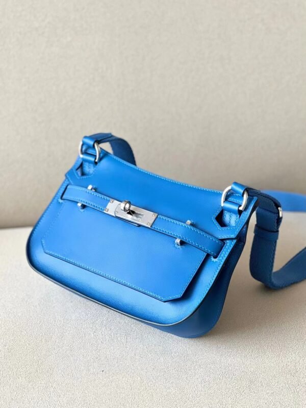 Hermes Mini Jypsiere Evercolor 71 Bright Blue Silver Hardware 23cm Full Handmade