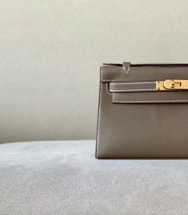 Hermes Mini Kelly pochette Swift CK18 Etoupe Grey Gold Hardware 22cm Full Handmade