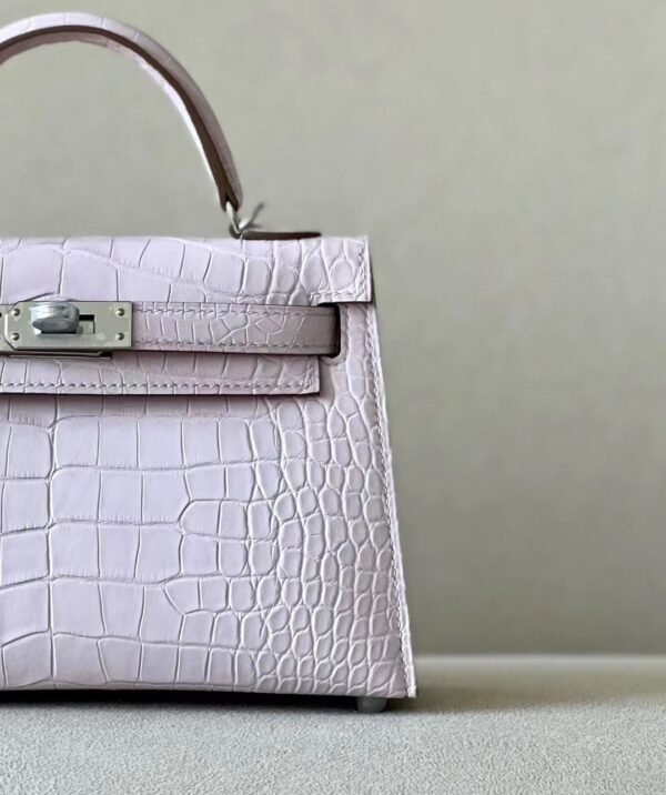 Hermes Mini Kelly wild Matte Alligator 09 Light Purple Silver Hardware 19cm Full Handmade