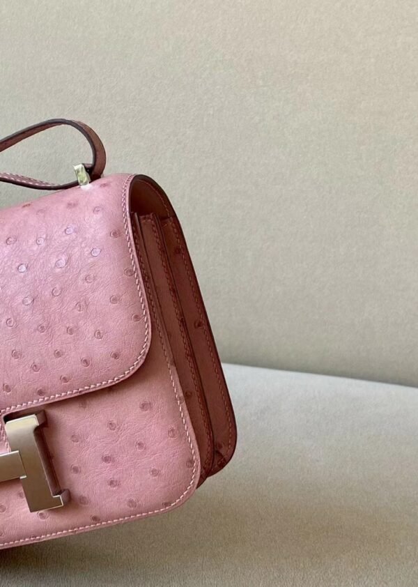 Hermes Constance South Africa Ostrich 94 ceramic pink Silver Hardware 18cm Full Handmade