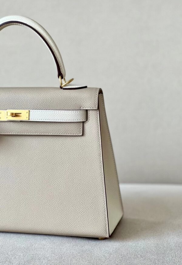 Hermes Kelly epsom S2 Light Grey & CC10 Creamy White Gold Hardware 25cm Full Handmade