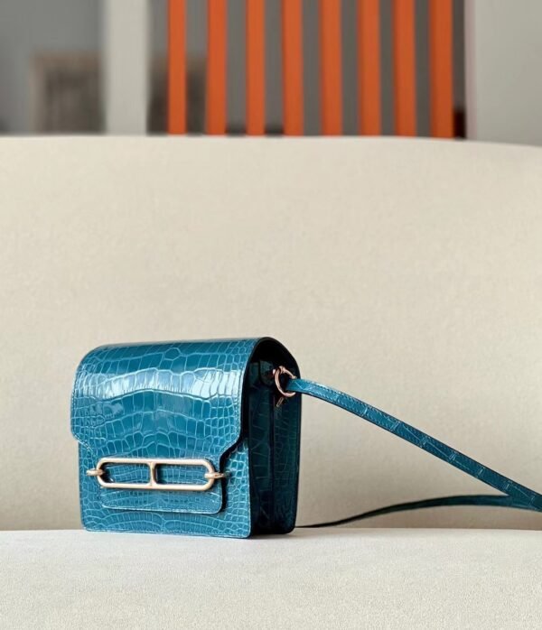 Hermes Roulis shiny alligator Blue Silver Hardware 18cm Full Handmade