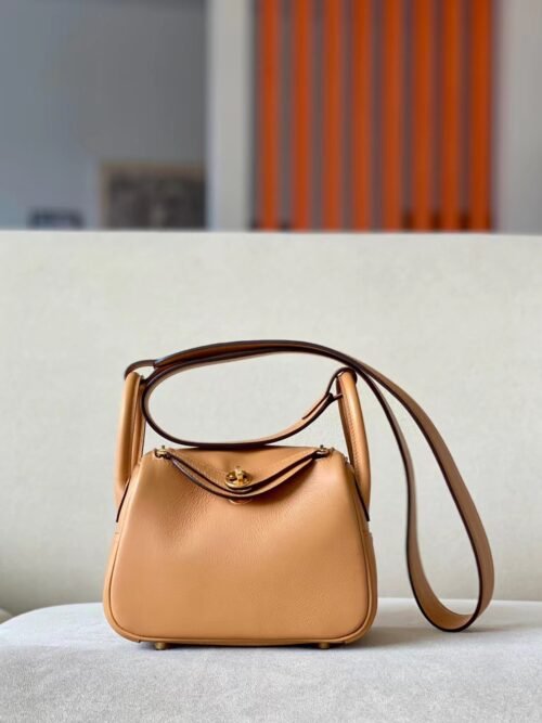 168c95cac3bda29 Hermès Mini Lindy Swift OM Tea Khaki & X9 mallow purple Gold Hardware 19cm Full Handmade