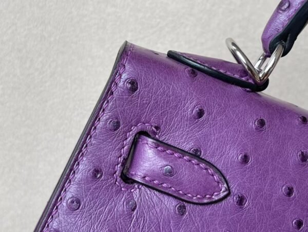 Hermès Kelly Ostrich P9 actiniae purple Silver Hardware 25cm Full Handmade