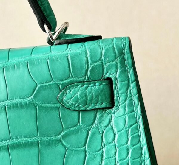 Hermes Mini Kelly Matte Alligator crocodile 06 turquoise Silver Hardware 19cm Full Handmade