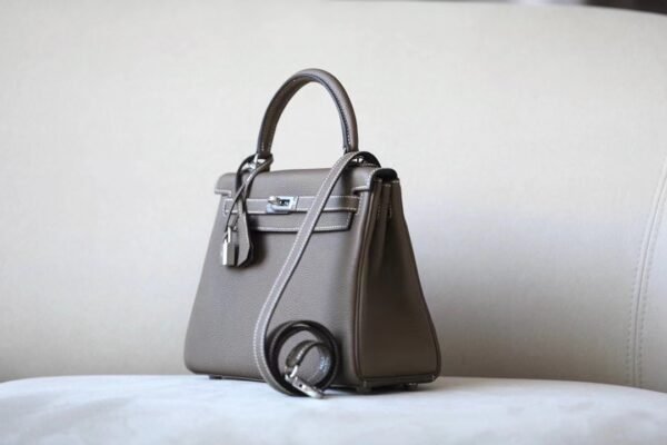 17c2b588173a416 Hermès Kelly togo swift CK18 Etoupe Grey Silver Hardware 25cm Full Handmade