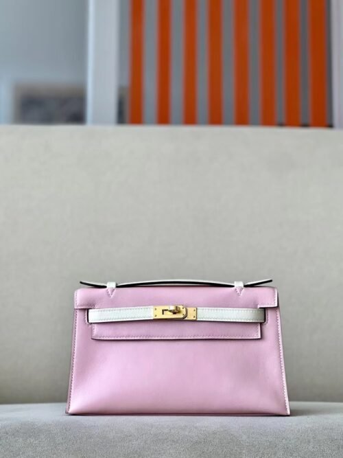 Hermes Kelly doll Matte Alligator & Swfit Pink & White Silver Hardware 18cm Full Handmade