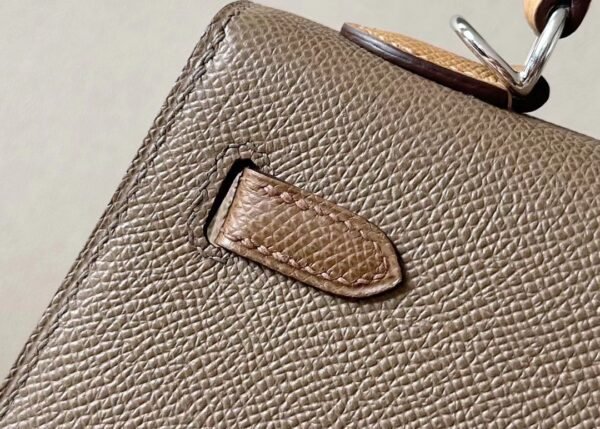Hermes Kelly Epsom 18 Etoupe Grey & 3G chestnut & 4B Khaki Silver Hardware 25cm Full Handmade