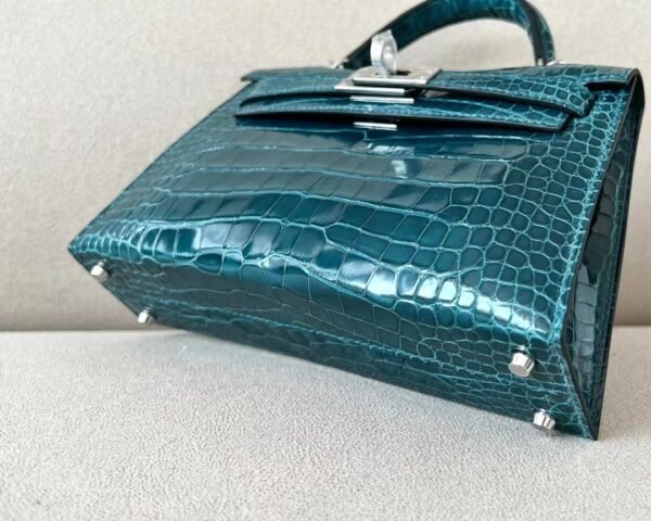Hermes Mini Kelly Shiny Alligator crocodile WO Blue Green Silver Hardware 19cm Full Handmade