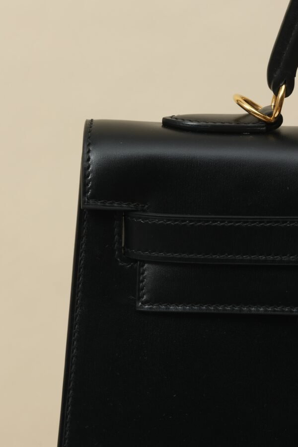 GPC Mode Kelly Shiny Box Leather CK89 Black Gold Hardware 35cm Full Handmade