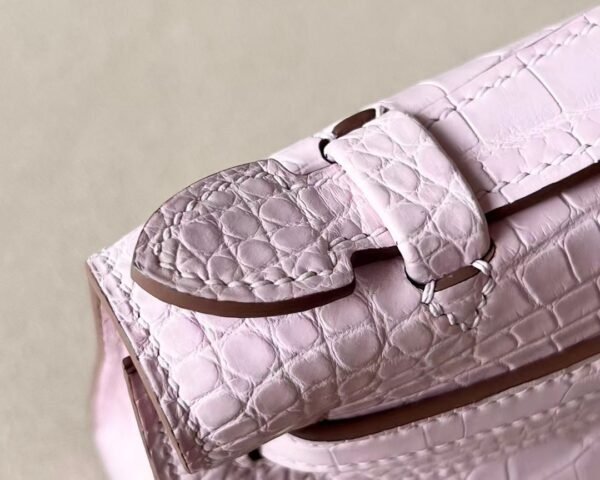 Hermes mini Kelly pochette Alligator 09 Light Purple Pink Silver Hardware 22cm Full Handmade