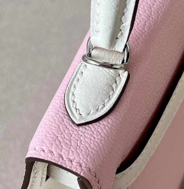 Hermès mini Kelly Chevre 3Q sakura pink & Creamy White Silver Hardware 19cm Full Handmade