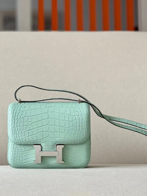 Hermes Constance Matte Alligator crocodile 6U Mint green Silver Hardware 18cm Full Handmade