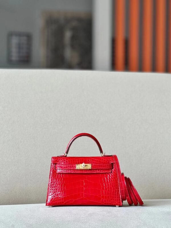 Hermes mini Kelly Shiny Alligator crocodile 95 Ferrari red Gold Hardware 19cm Full Handmade